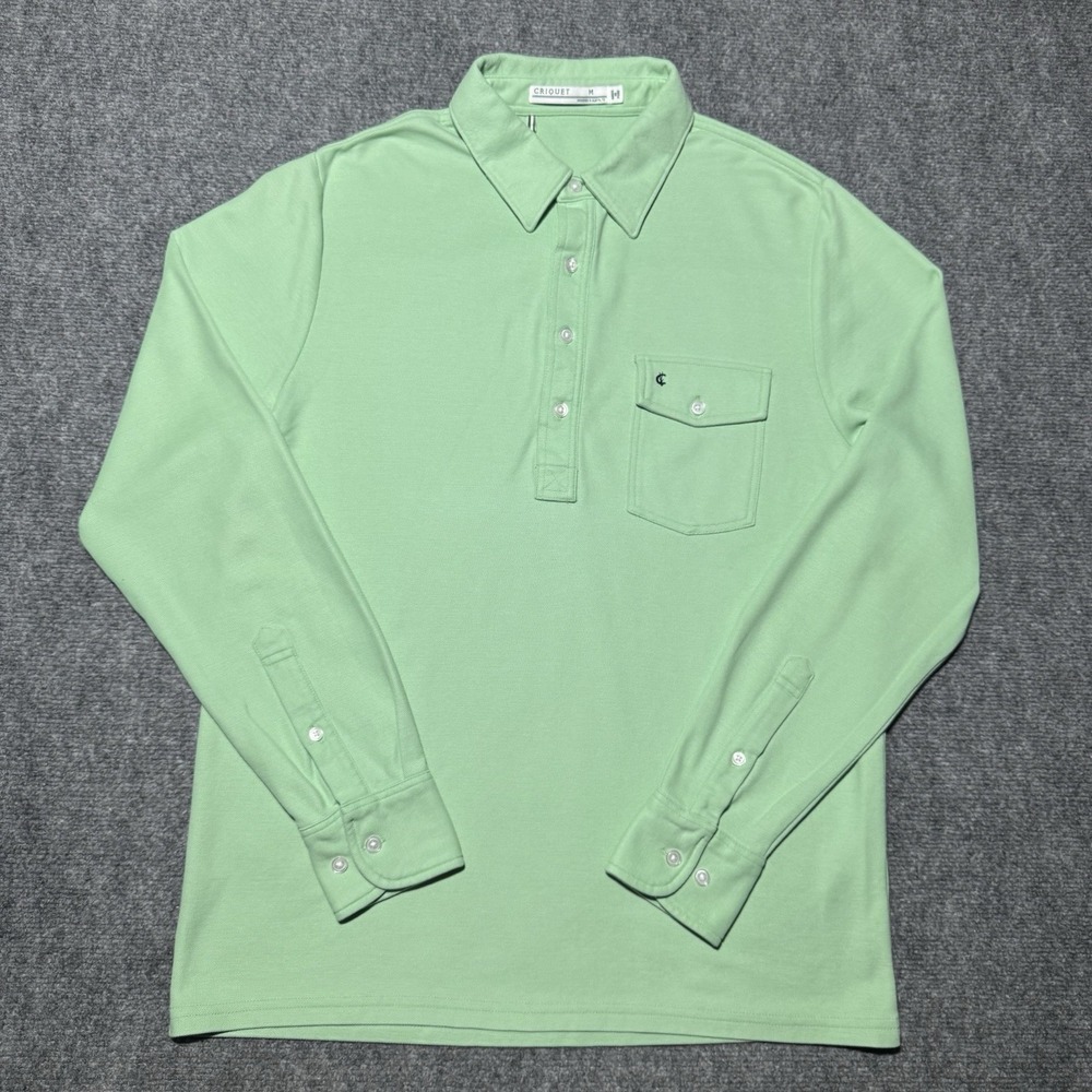 Criquet Long Sleeve Polo Shirt Lime Green Pima Cotton Golf Casual Pocket Men M